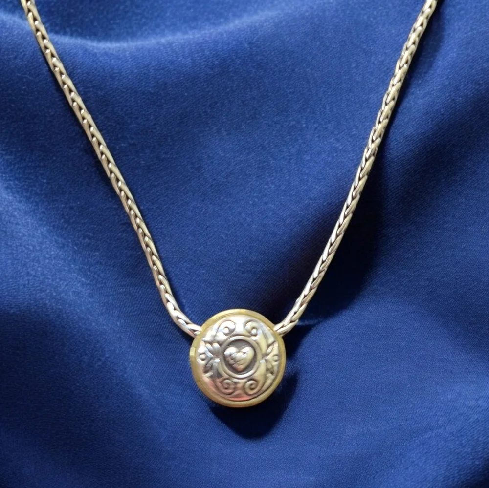 BRIGHTON Blue Crystal Round Decorative Bezel Slide Necklace 17